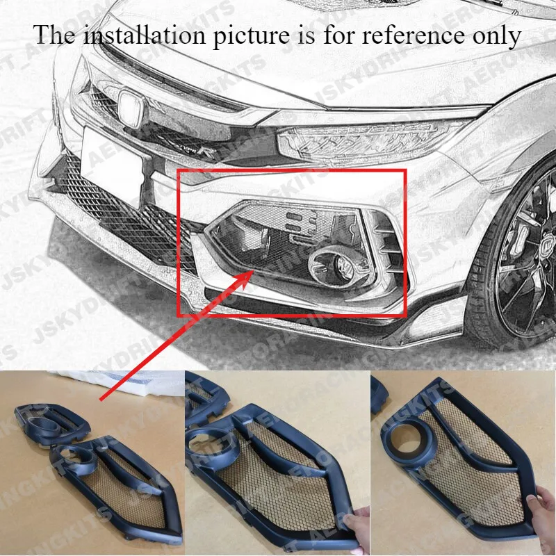 

Front Fog Light Cover Replacement FRP Unpainted For Honda Civic Hatchback FK8