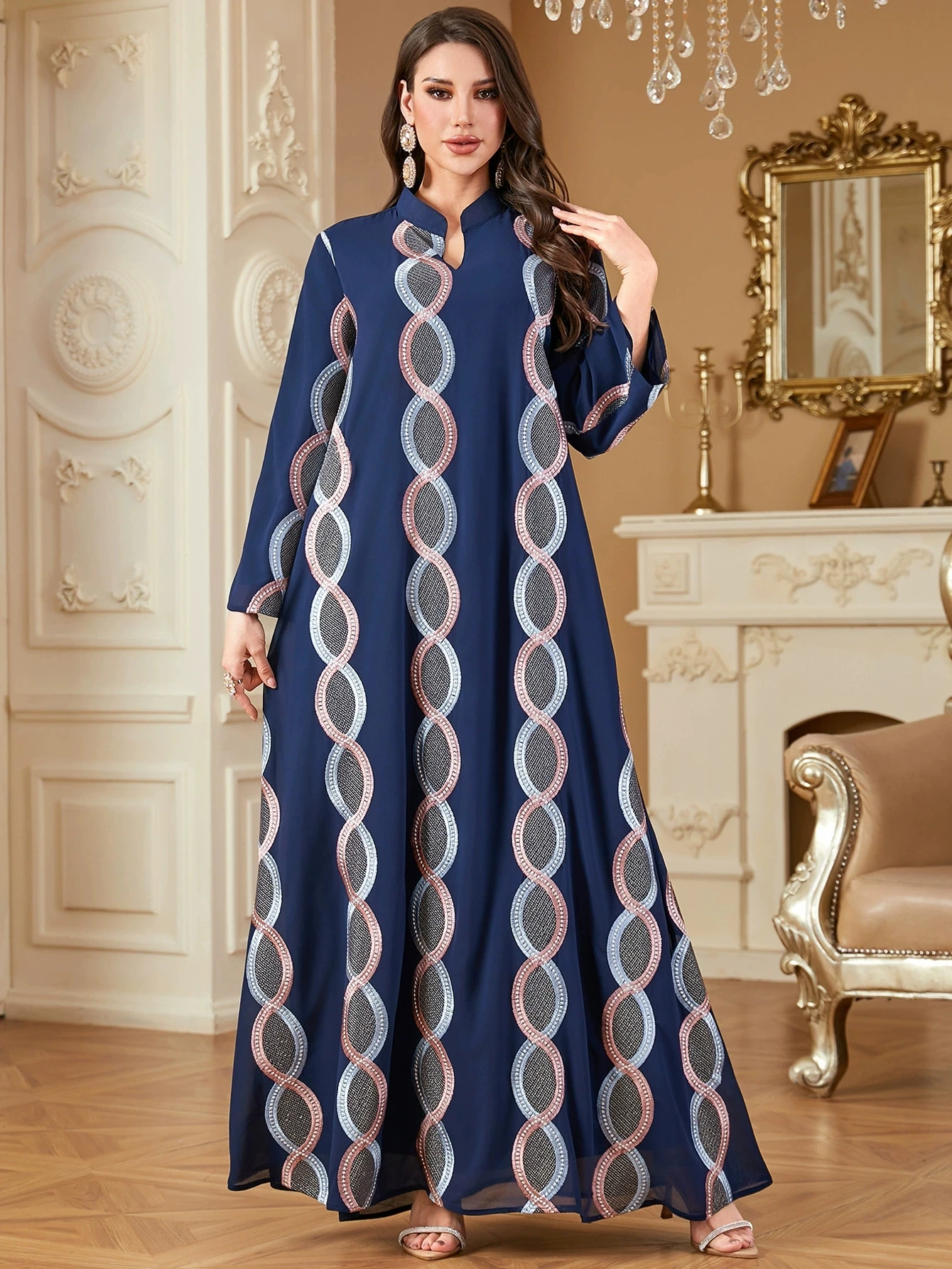 

Chiffon Abaya Muslim Women Dubai Fashion Evening Dress Lace Patch Robe Islamic Fashion Dress Moroccan Dress Holiday