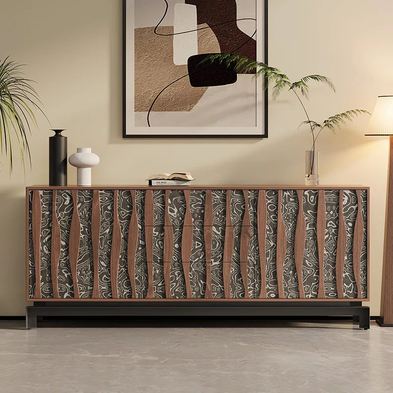 

Solid wood dining side cabinet, living room floor-to-ceiling wall decoration locker, tree tumor veneer porch cabinet