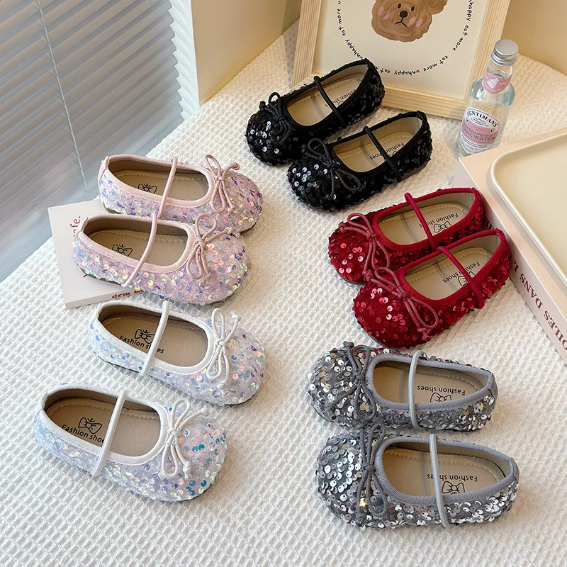 Kids Chanel Style Low-Cut Flats - Korean Spring Autumn Soft Sole Sequins Princess Shoes for Girls