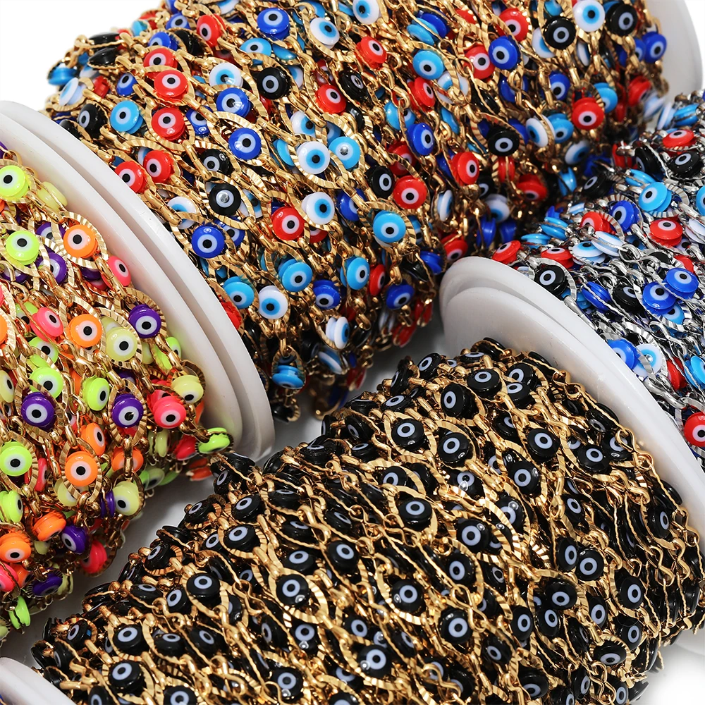 1 metro de aço inoxidável turquia olho charme link chains colorido olho frisado corrente para colar pulseira jóias fazendo componentes