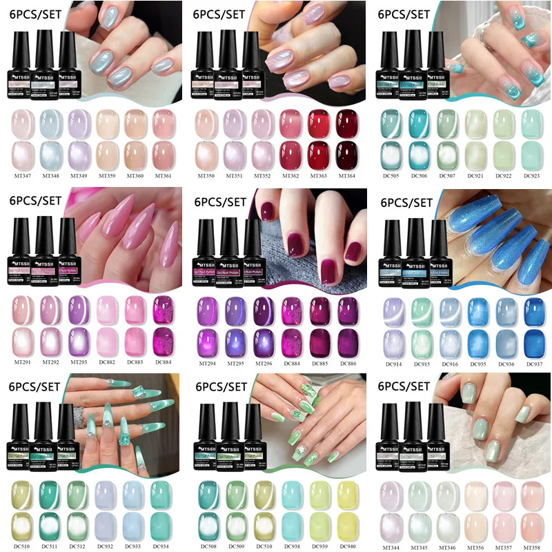 6pcs Jelly Gel Nail Polish With Cat Magnetic Gel Set Glass Beads Semi Permanent Soak Off UV Gel Varnish Decoration Nail Supplies