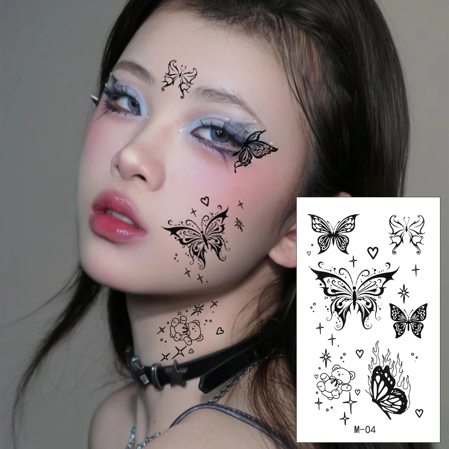 30pcs/set Black Butterfly Temporary Tattoo Y2k Waterproof Butterflies Body Hand Finger Stickers Gothic Love Heart Fake Tattoos
