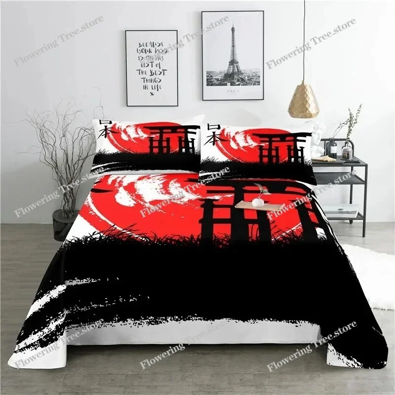 

Japan Style Fashion Digital Printing Polyester Bed Flat Sheet With Pillowcase For Woman Bedding Set