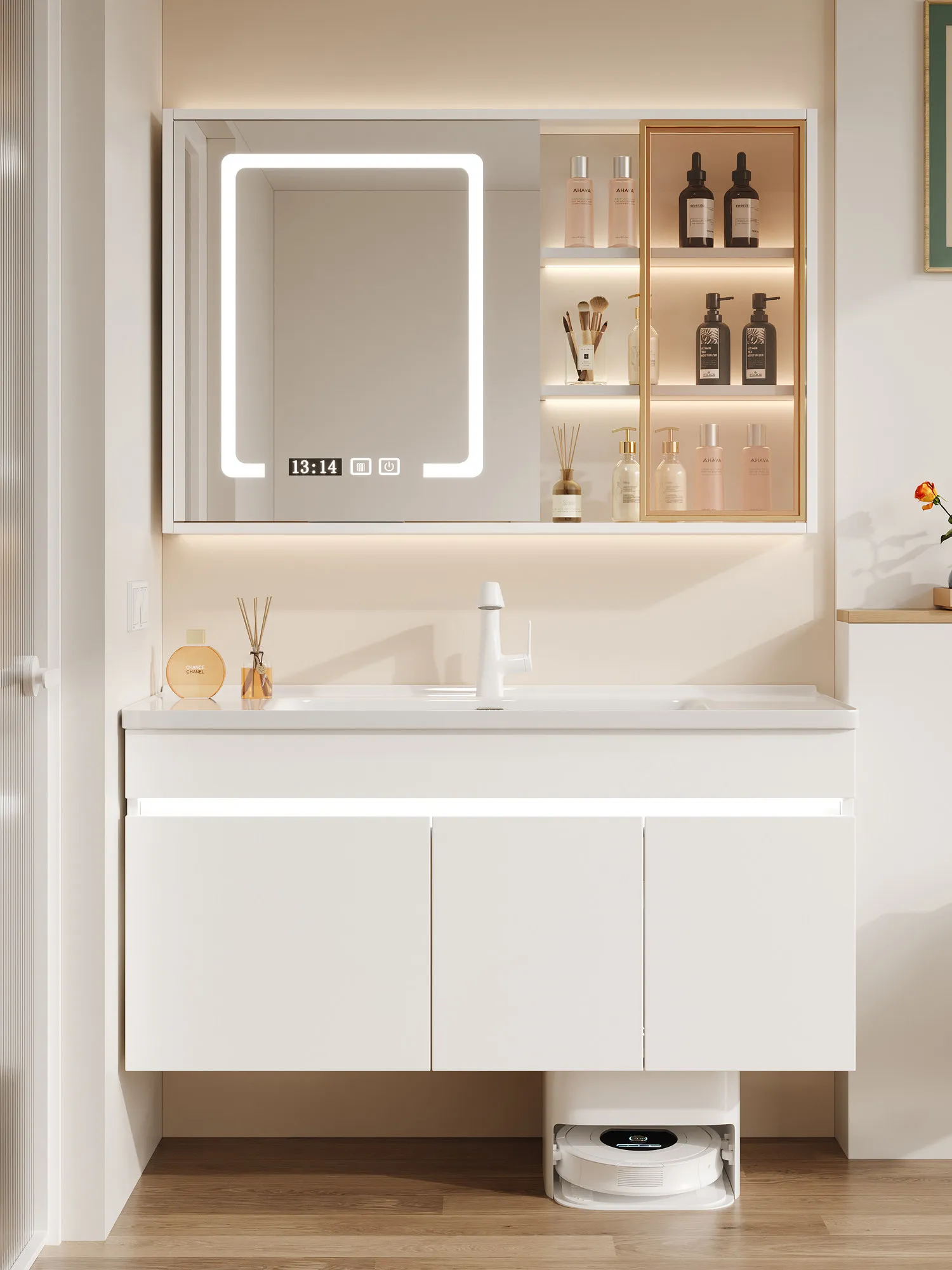 

Sweeping Robot Bathroom Cabinet, Combined Ceramic Integrated Basin, Toilet Washstand