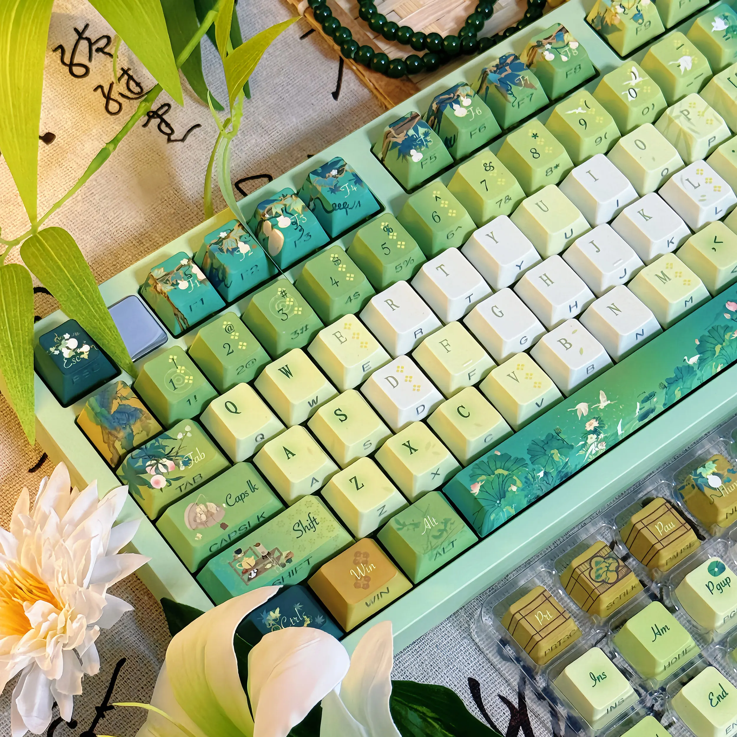 

120 Keys Tea Splashing Theme Keycap Gift QX3 Profile PBT Keycaps Dye-Sub Mechanical Keyboard Keycap MX Switch for 64/68/104