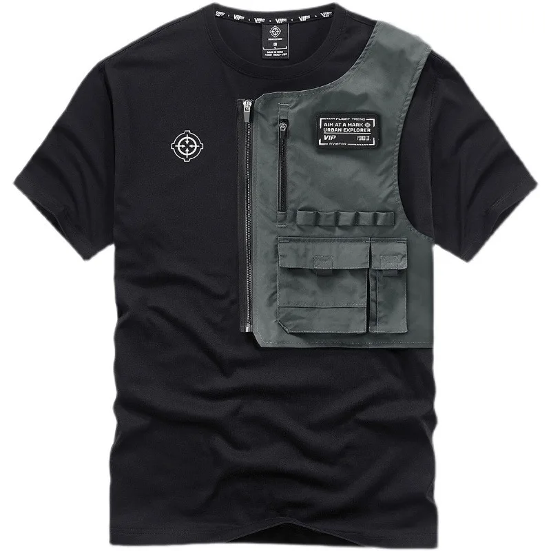 

Loose Fit Men's Summer Short Sleeve T-Shirt round Neck Base Shirt Functional Style Workwear Top Trendy Brand Cotton Casual Tee