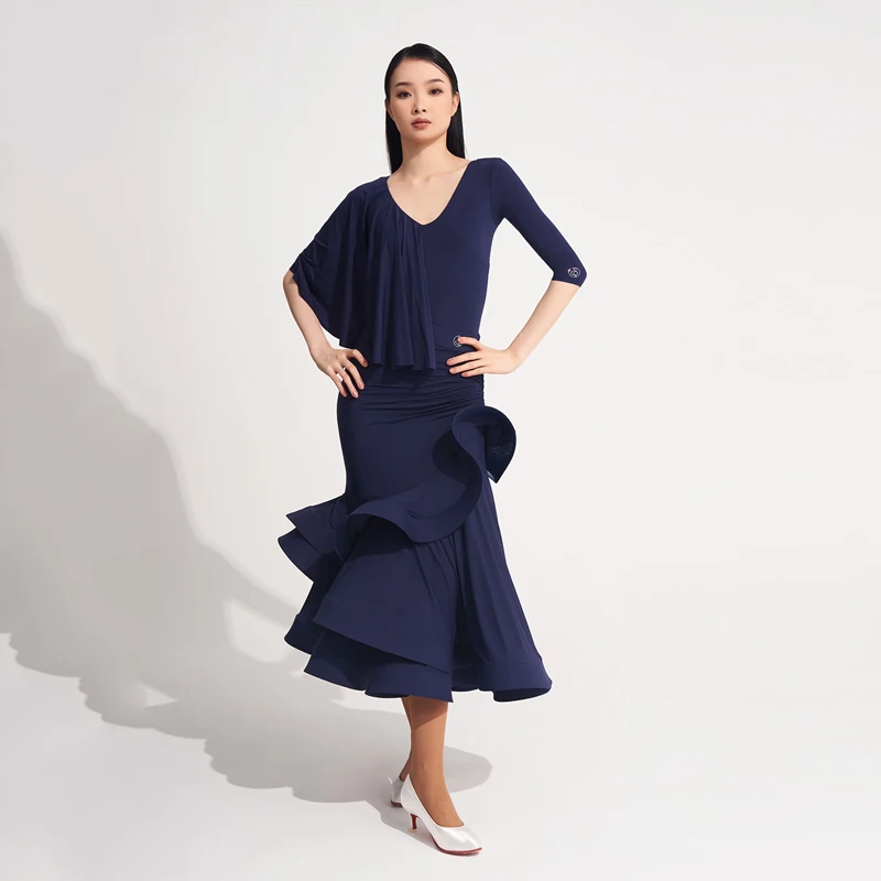 

Adults Latin Dance Competition Costume Women'S Blue Ballroom Dance Dresses Female Performance Modern Dancing Clothes SL11821