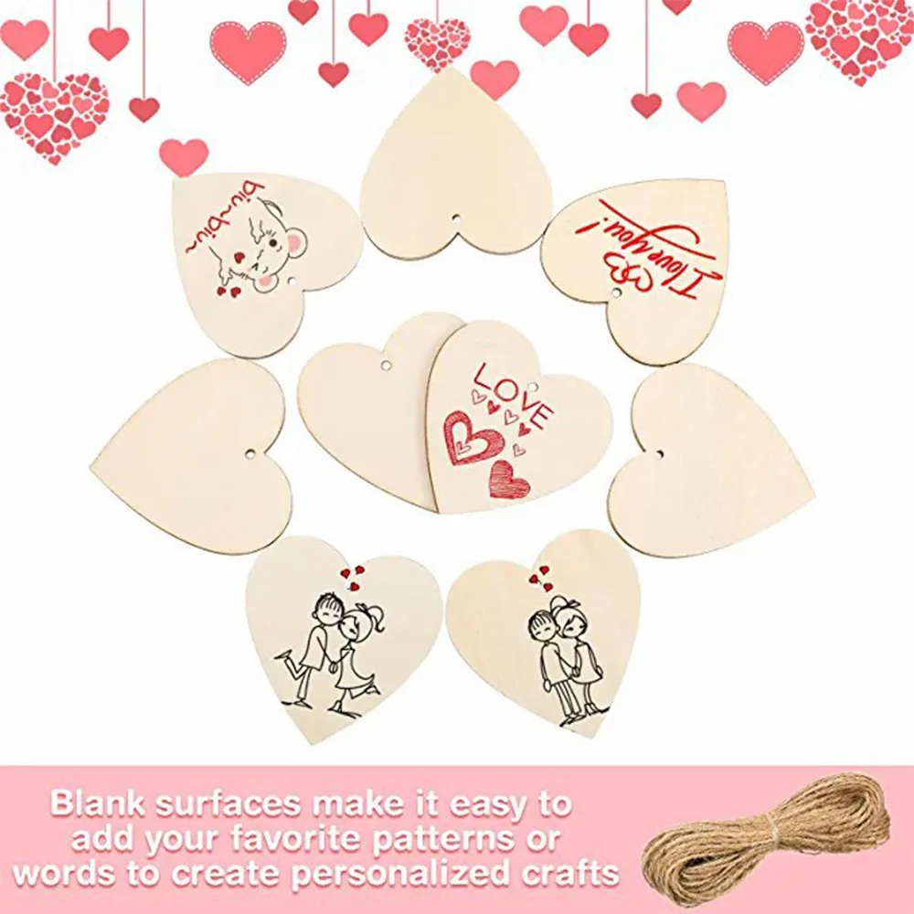 10/20/50Pcs Wooden Slices DIY Crafts Creative Decoration Christmas Wood Pieces For Happy Valentine\'s Day Pendant Gift Ornament