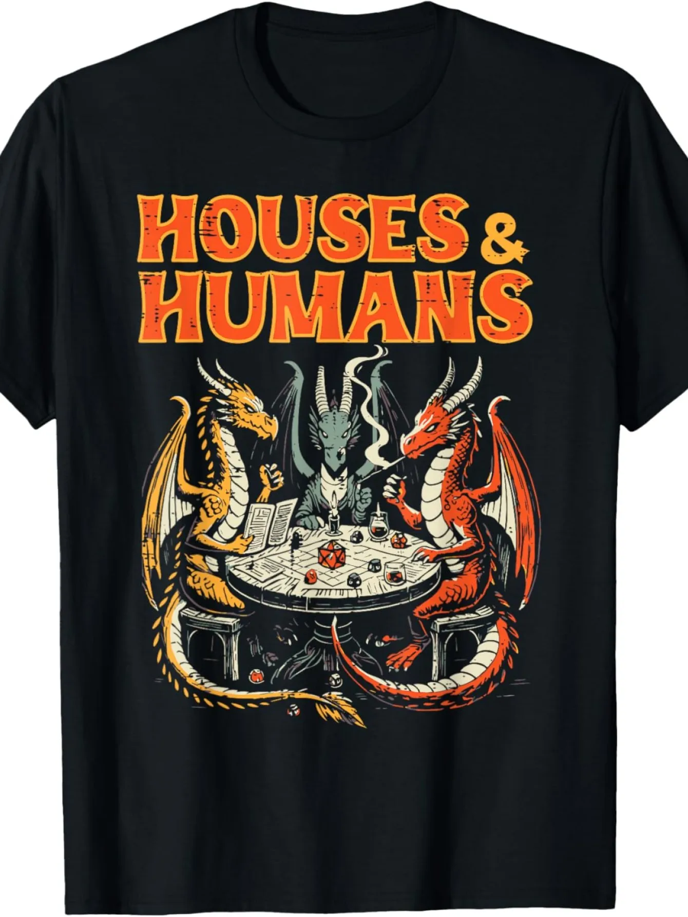 Divertida camiseta inspirada en "Dungeons and Dragons" para hombre, camisetas de jugador de parodia de casas y humanos con dragones y magos
