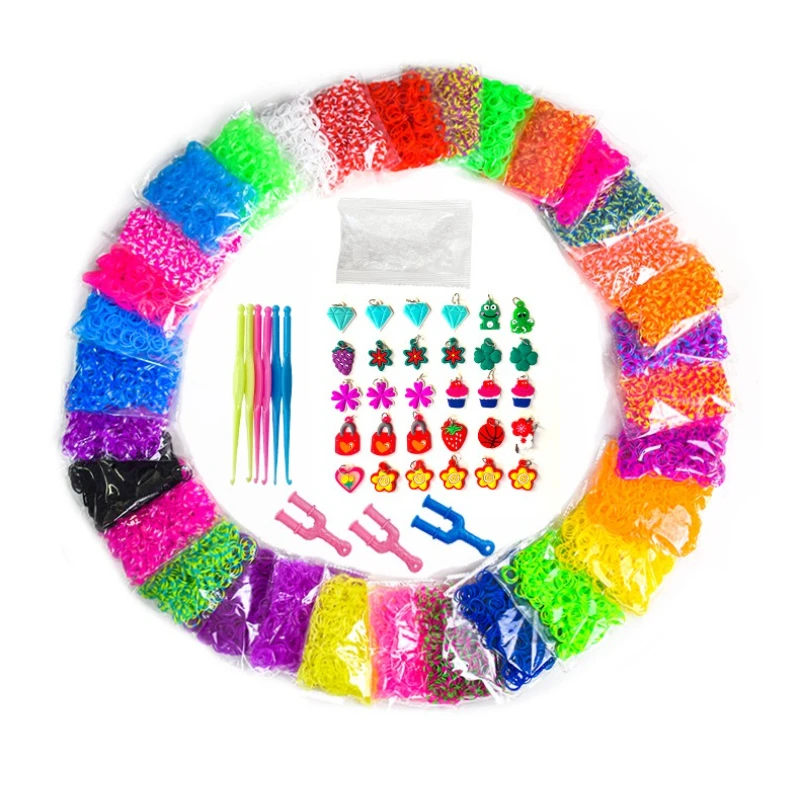 32 cores 9600 pçs conjunto diy brinquedos tear elásticos pulseira arco-íris fazer tecido diy brinquedos presente de natal para crianças artes artesanato