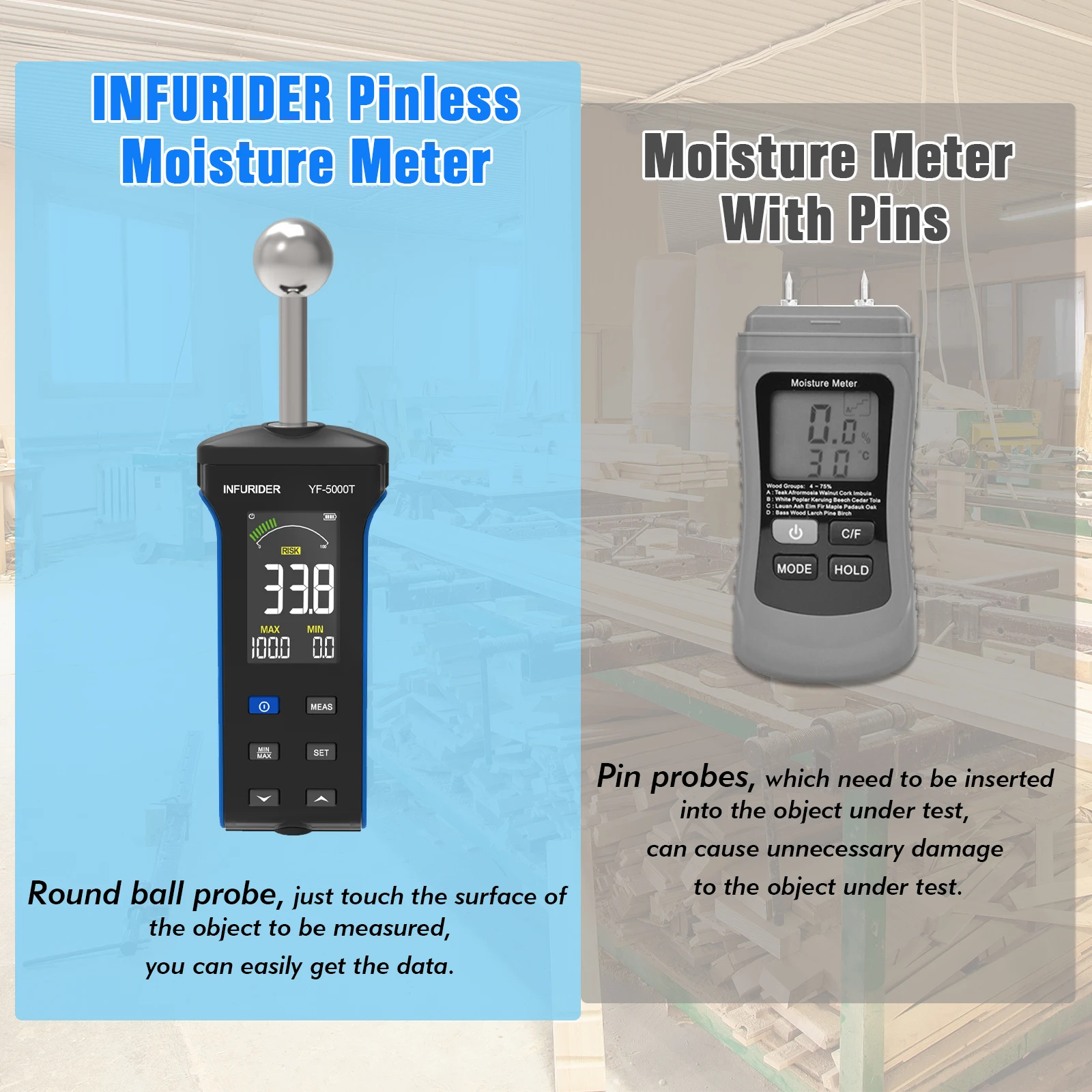 プロフェッショナルデジタル LCD スクリーン湿度計アラーム木材水分非接触木材湿気検出器湿度テスターピンレス検出