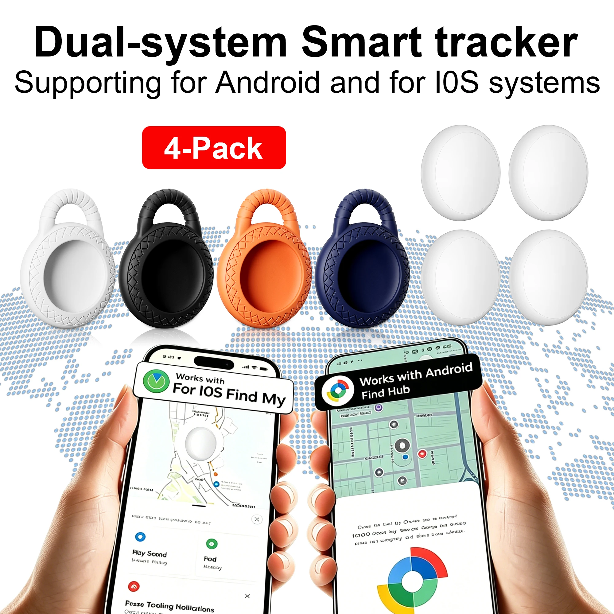 

4-Pack Dual-System GPS Tracker: Smart Android/Google & iOS "Find My" Compatible — Track Items, Devices, and Pets