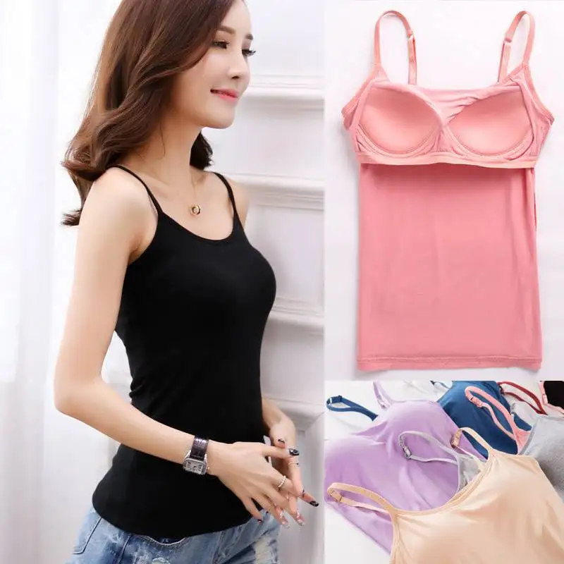 Women Padded Bra Spaghetti Camisole Top Vest Female Camisole With Built In Bra Halter Top Tops For Women