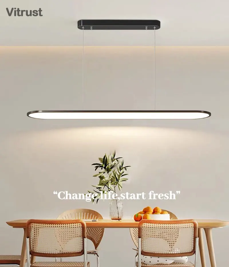 LED Dimmable Wooden Linear Pendant Lighting Island Lights for Dining Room Bar Kitchen Island Hanging Light Fixture for Office