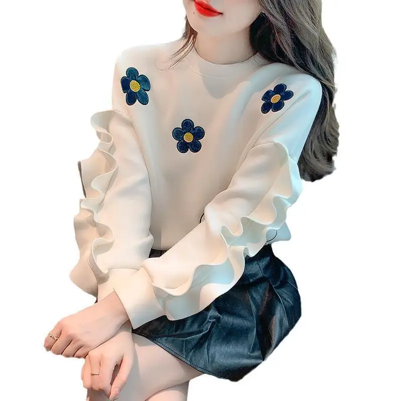 Vrouw trui tops bloem basic 2025 trend katoen jaren 90 vintage Y2k Y 2k nieuwigheid casual lente en herfst sweatshirt voor dames