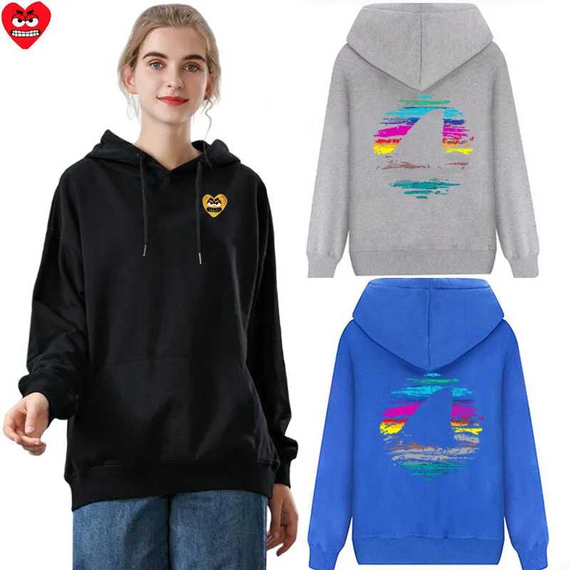 

Break Egg Women Hoodie Cotton Cartoon Cute Heart Embroidered Fish Tail Printed Hoodie Pocket Wool Loose Autumn Casual Hoodie