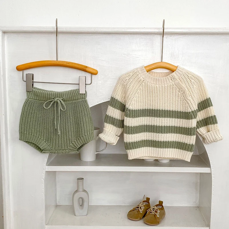 2026 ربيع جديد 0-3Yrs طفل رضيع فتاة الفتيان الملابس مجموعة طويلة الأكمام بلوفر مغزول سترة + PP السراويل الأطفال الملابس دعوى #2