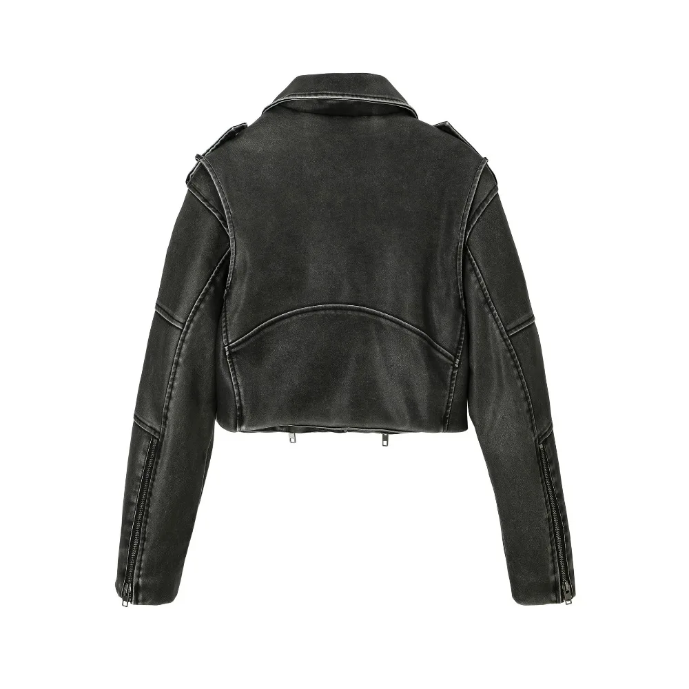 2025 Coal Graysty Le Women's Washed Leather Jacket with Belt, Short Coat with Downgraded Zipper and Vintage Lapel Jacket