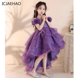 ICJAEHAO 2024 Purple Tailing Girl  Elegant Princes Dresses Luxury High Grade Clothing Tulle Layered Cake for Children Outfit