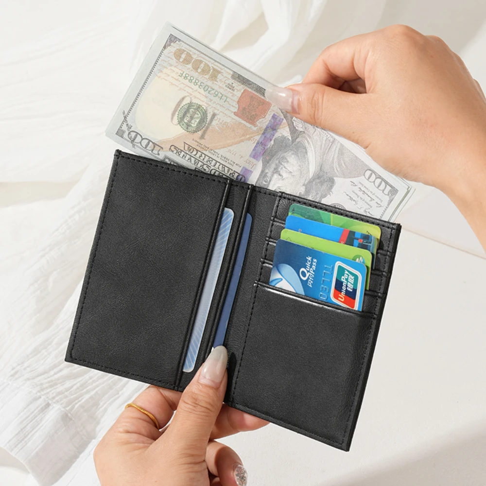 محفظة رجالية من جلد البولي يوريثان ذات سعة عالية، فتحات متعددة للبطاقات، حامل بطاقة الائتمان، حقيبة عمل عتيقة، محفظة أعمال عصرية #1