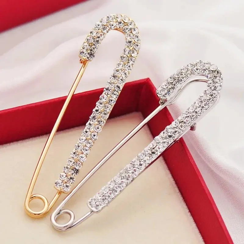 Luxury Elegent Gold Color Crystal Zircon Pins Fashion Women Rhinestones Brooches Safety Metal Pin Shawl Scarf Jeans Buckle Party