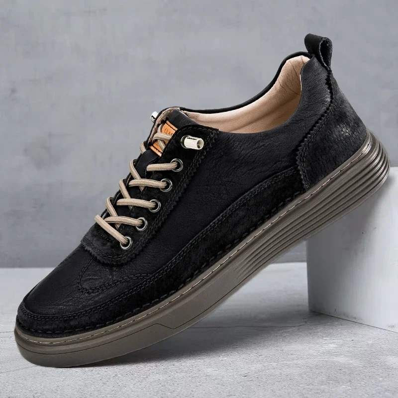 

Luxury Brand Men's New Two-layer Cowhide Comfortable Board Shoes Fashionable New Spring Men Lace Up Casual Sports Leather Shoes