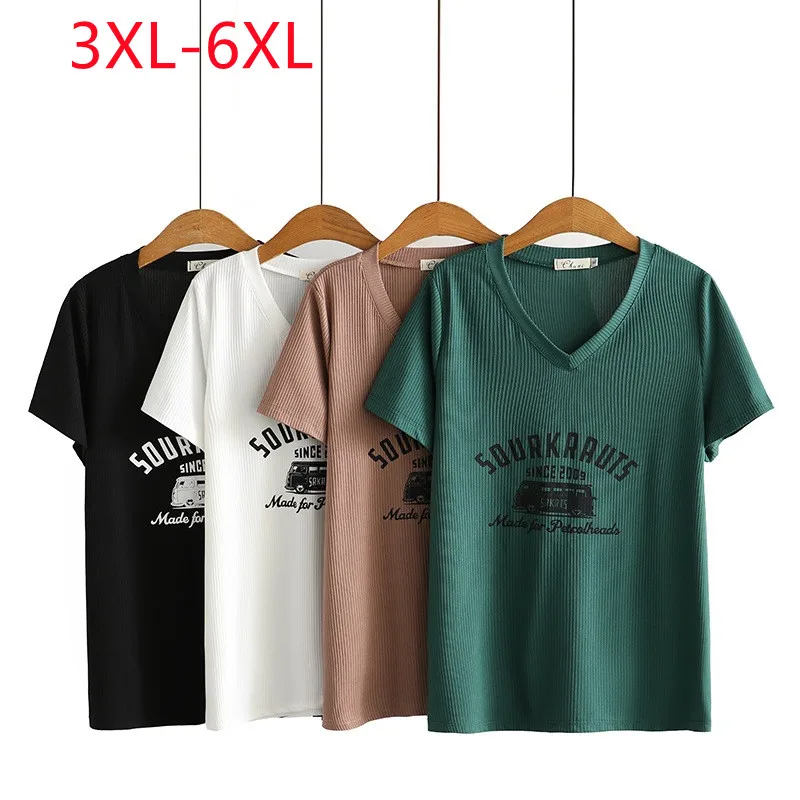 

Large women's 2022 summer new loose V-neck printed short sleeve Plus Size T-shirt 3XL 4XL 5XL 6xl