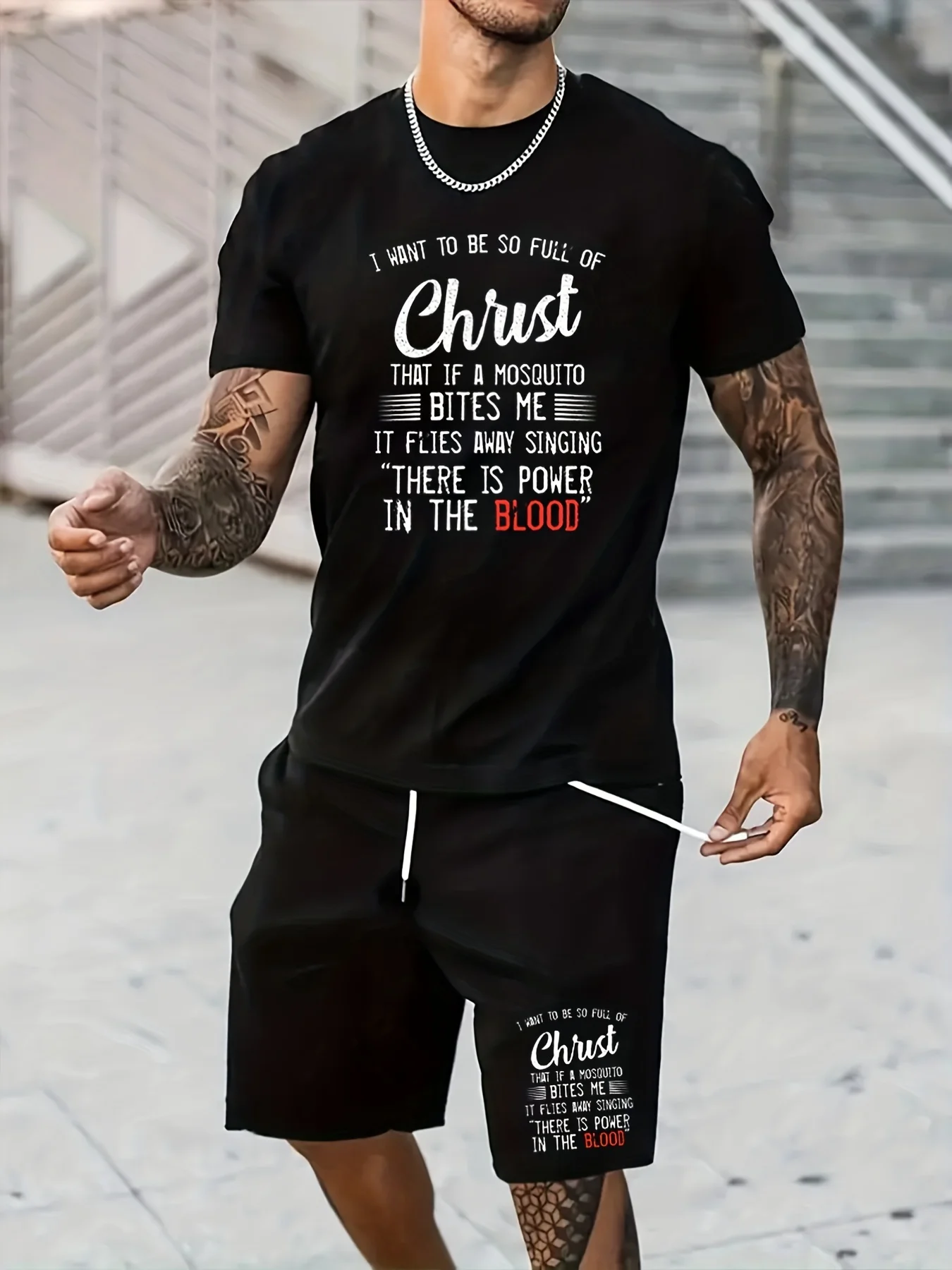 Men's Summer Short-Sleeve Set Minimalist Letter Print Short-Sleeve Top Casual Shorts Outdoor Urban Street Style Two-Piece Set