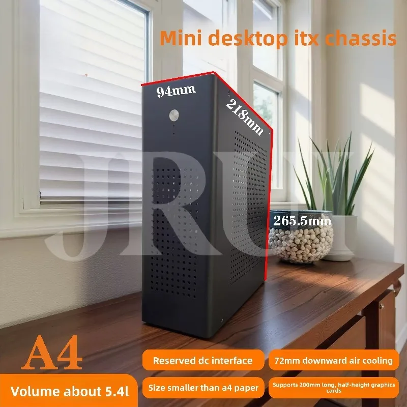 A4 Mini ITX Case with 1U PSU | Ultra-Compact Desktop Supports Half-Height Graphics Card for Tiny Gaming PC