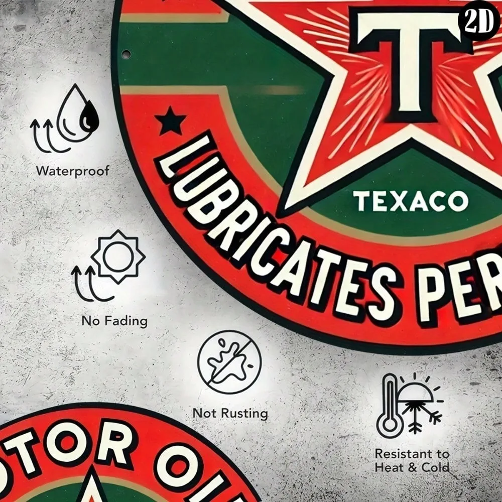 علامة زيت محرك معدني عتيق من تكساكو مقاس 8 × 8 بوصة - لوحة فنية جدارية متينة للمطبخ/البار، هدية عيد الهالوين وعيد الميلاد والعام الجديد #3