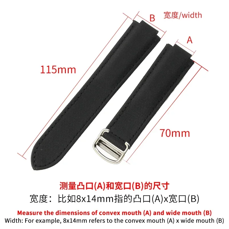 Watch Accessories Black for Cartier Ballon Bleu WSBB0015 Technical Nylon Watch Strap Folding Clasp Convex Interface 8x16 12x20mm