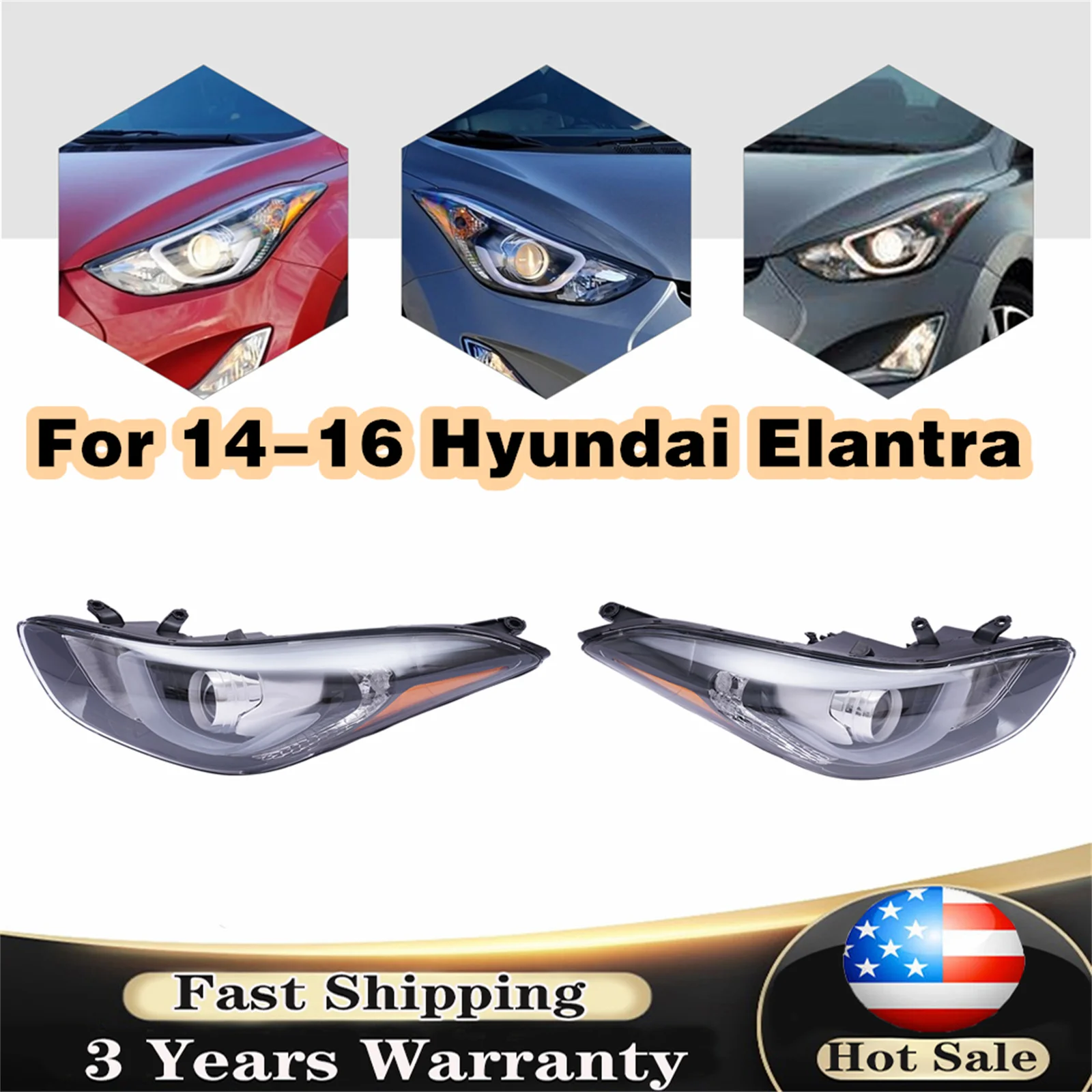 

Headlights Headlamp Assembly For 2014 2015 2016 Hyundai Elantra Clear W/LED DRL Projector Headlight Pair/Passenger /Driver Side