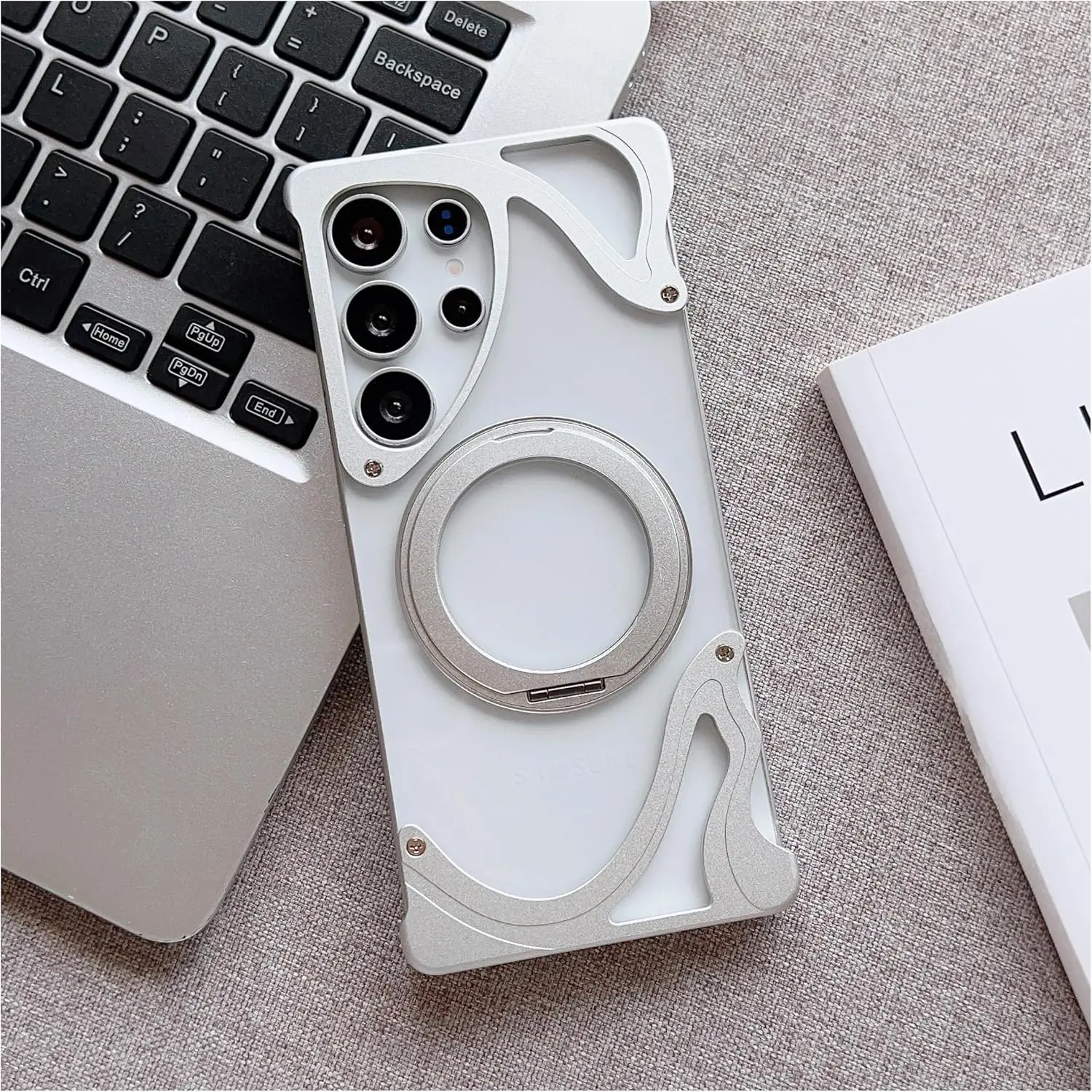 For Samsung Galaxy S25 Ultra Magnetic Metal Frame Transparent Case 360° Rotating Kickstand Military Grade