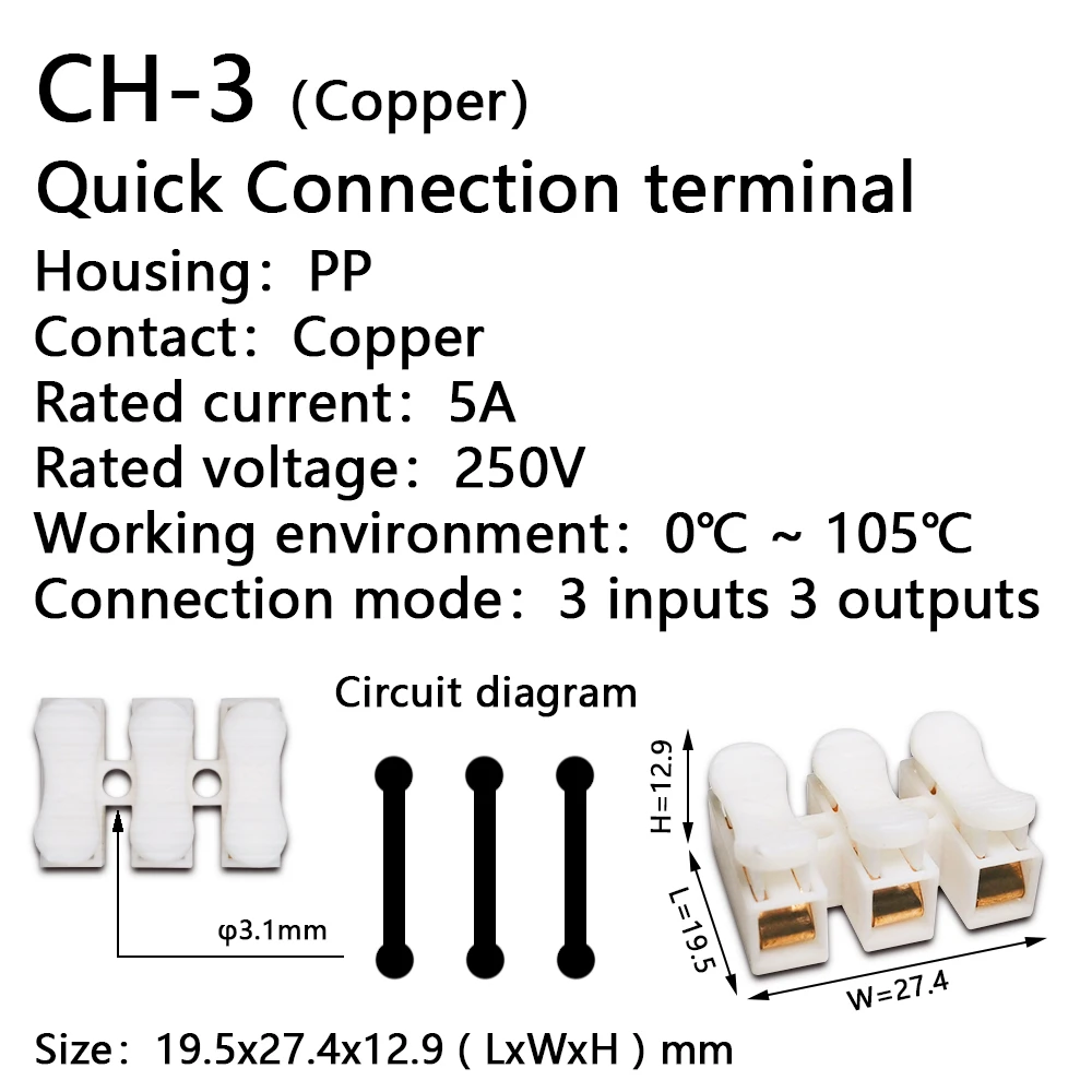 CH1 CH2 CH3 CH4 Quick Splice Lock Wire Connectors 1/2/3/4Pins Copper Electrical Cable Terminals For Easy Safe Splicing Into Wire