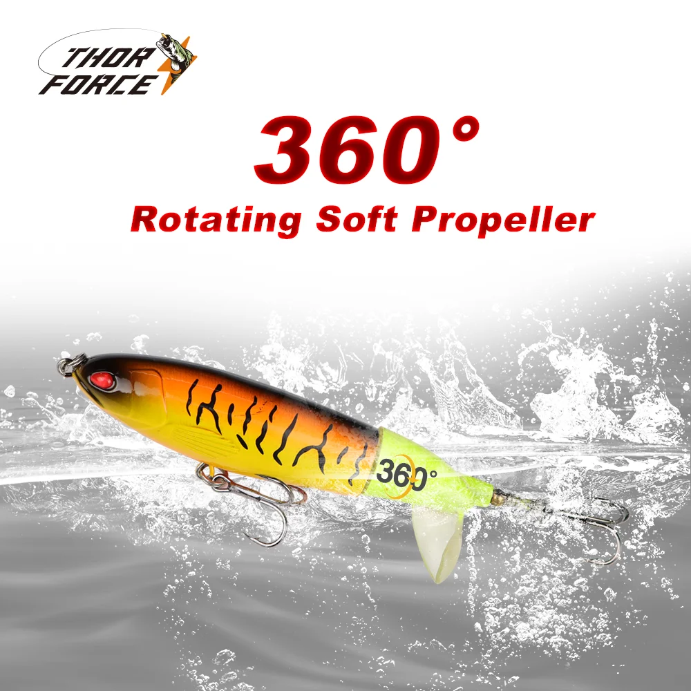 THORFORCE 90MM/100MM Topwater Fishing Lure Artificial Hard Bait Soft Rotating Tail Whopper Popper Pike Bass Fishing Tackle