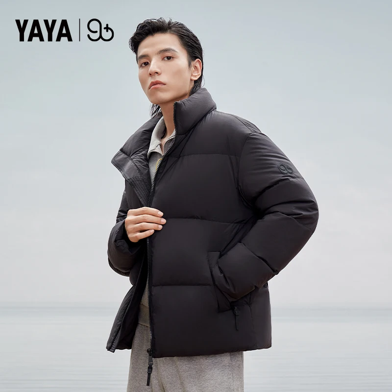 YAYA 2024 Winter Women Man Stand Collar Puffy Coat Couples Style 90% Long Thick White Duck Down Jacket Windbreak Outwear