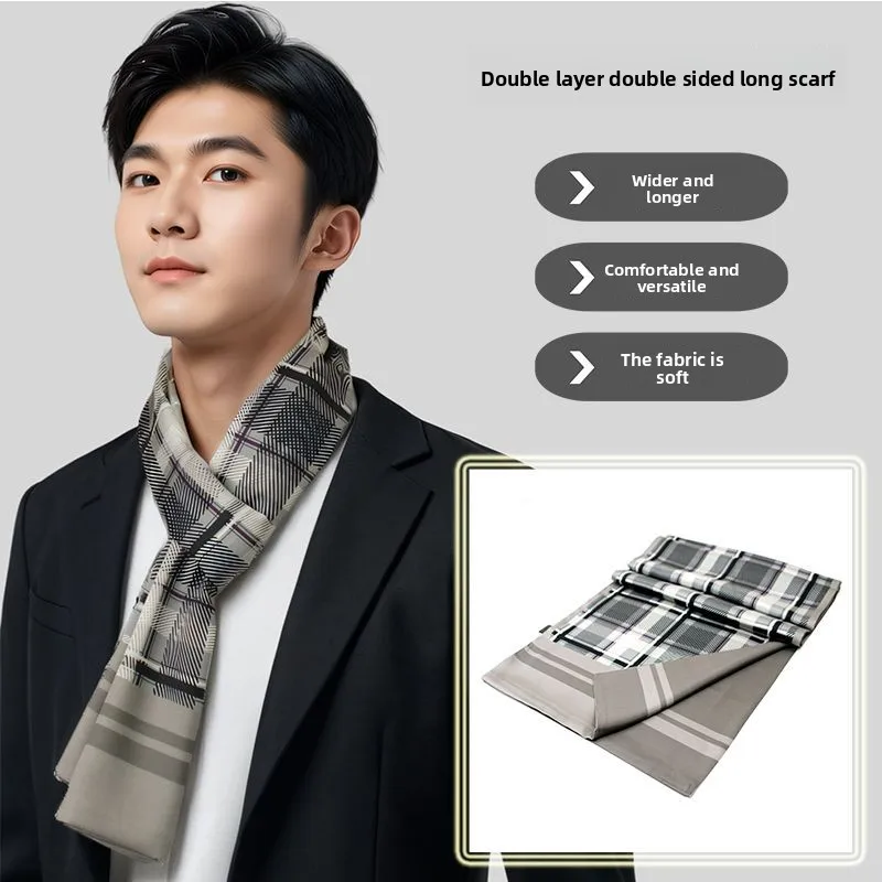 

Men's Scarf Extended Widened Double Layer Double-Sided Neck Warmer Winter Korean Style Warm Decorative Neck Scarf