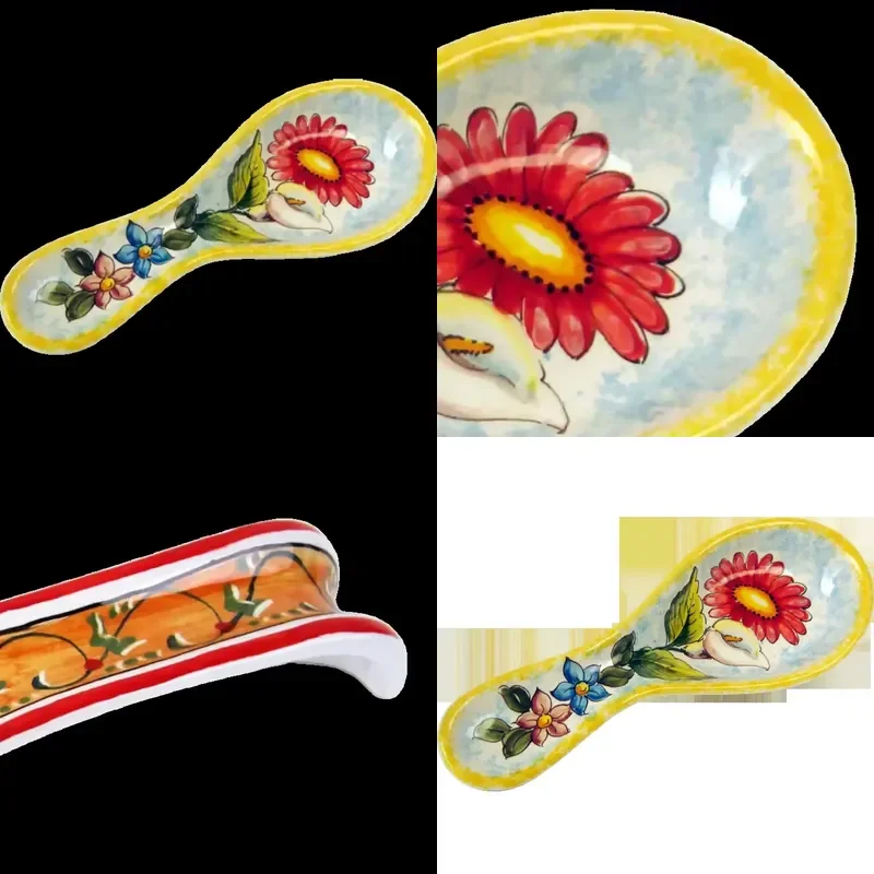 Handmade Ceramic Spoon Rest 28cm Italian Style Kitchen Pottery Utensil Holder High Quality Tableware Accessories for Home