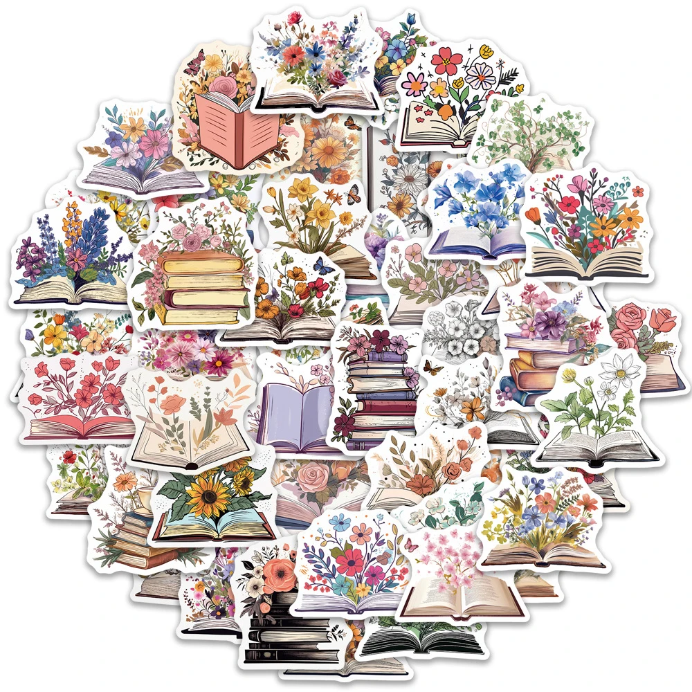 

10/30/50pcs Aesthetic Art Flower Book Stickers Wateproof DIY Laptop Scrapbook Phone Case Cute Cartoon Decals Decoration Supplies