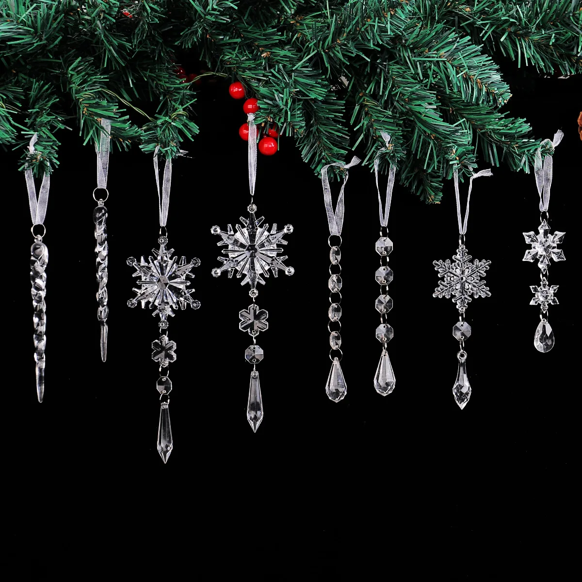 Christmas Decor Snowflake Crystal Pendants Xmas Tree Hanging Ornament 2025 Christmas Home Decorations New Year Gift 2026