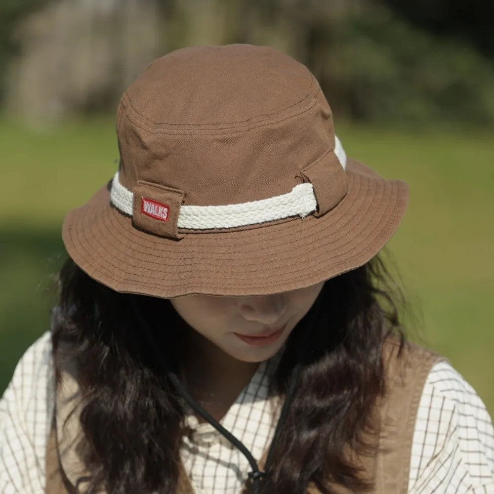 

Letter Retro Sun Protection Bucket Hat Breathable Foldable American Vintage Hat Casual Vintage Drawstring Fisherman Caps Camping