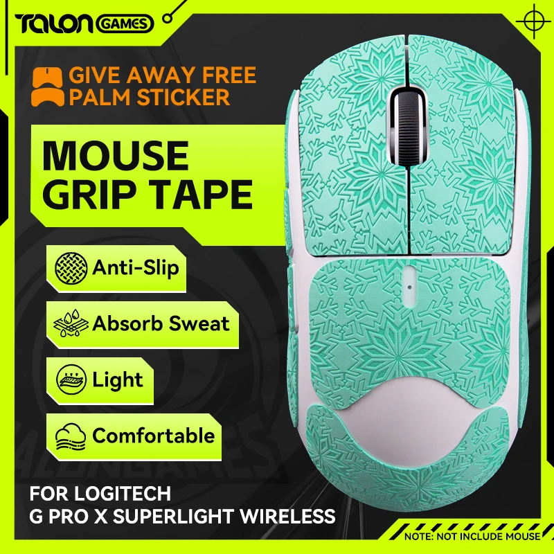 

Green TALONGAMES Mouse Grip Tape Snow Pattern For Logitech G PRO X Superlight,Palm Sweat Absorption,All Inclusive Anti-Slip Tape