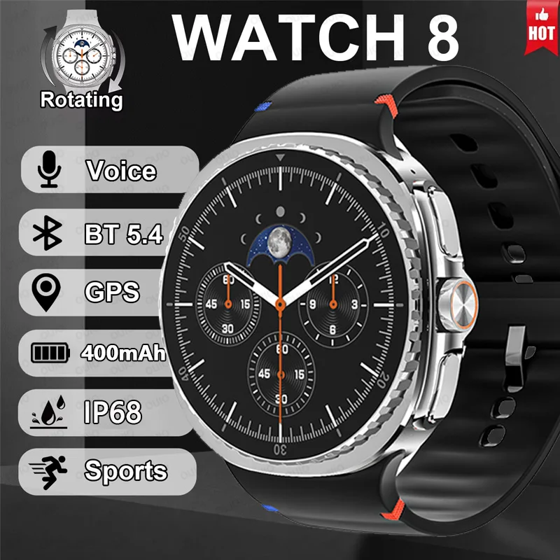 

2025 Новые часы 8 Смарт-часы для мужчин AMOLED HD Дисплей Часы Вращающийся безель GPS трек Сердечный ритм IP68 Водонепроницаемые BT Call Смарт-часы