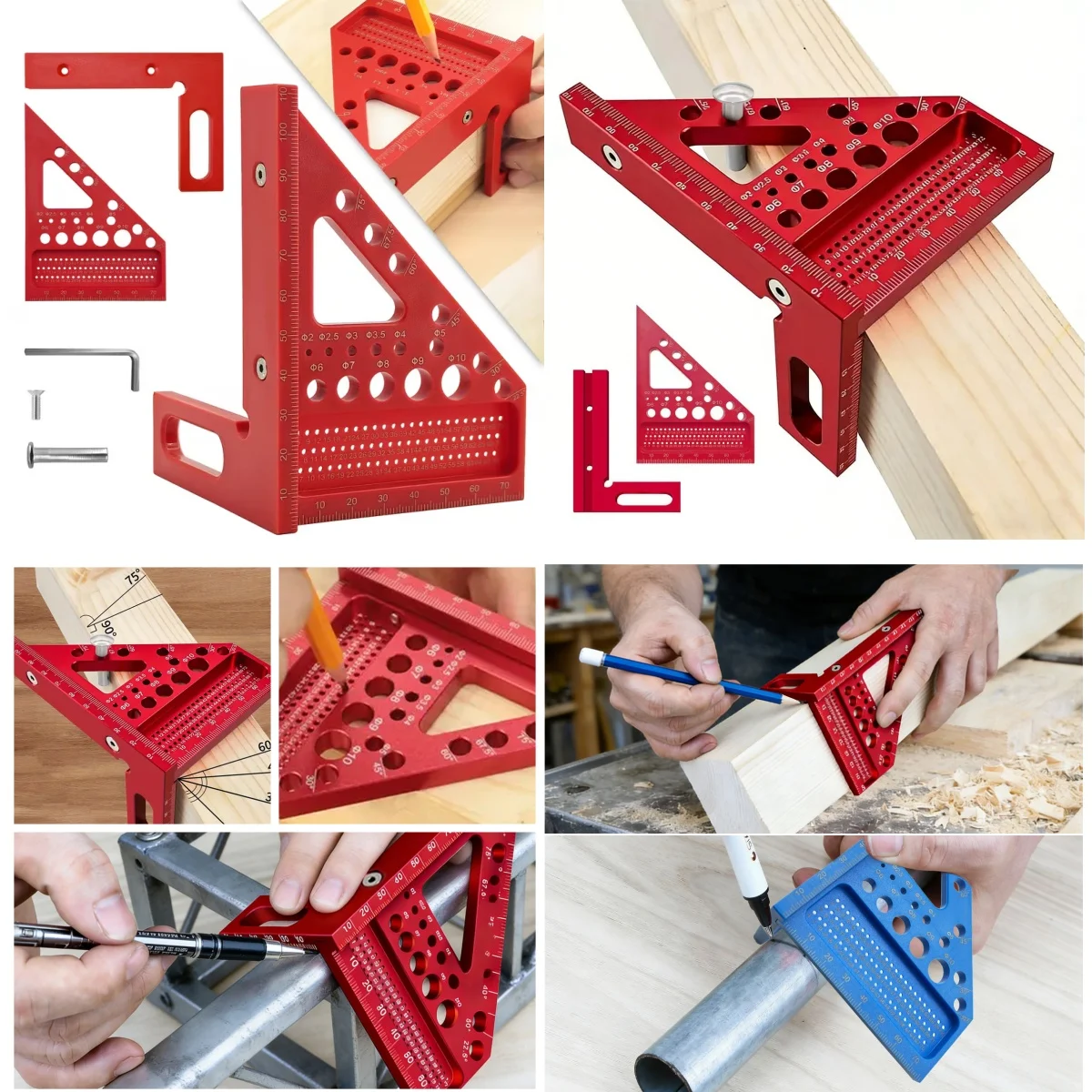 Plastic Woodworking Multi-Angle Triangular Ruler, 180° Protractor, Center Ruler, Height Ruler, Cutting Triangle Ruler