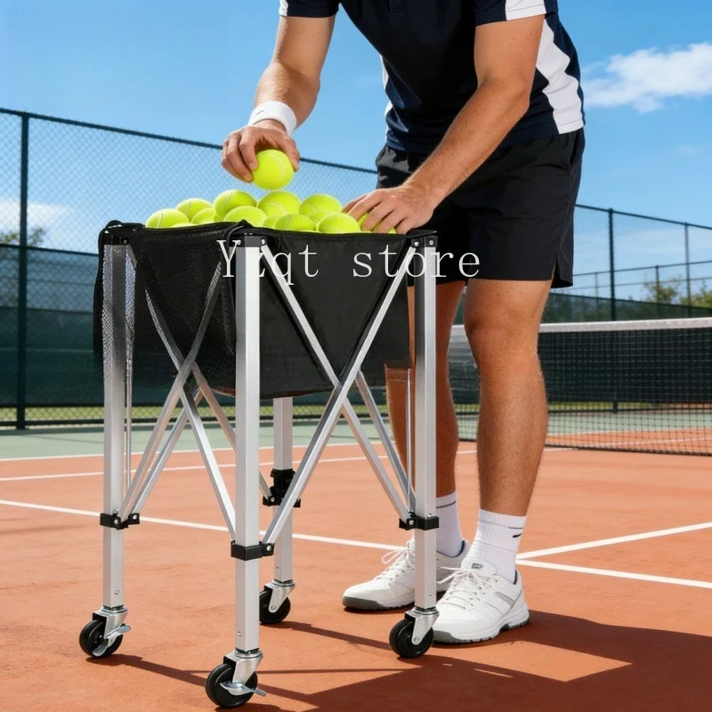 Tennis pick-up cart Portable cart Foldable mobile aluminum alloy ball collection storage cart Coach car Outdoor