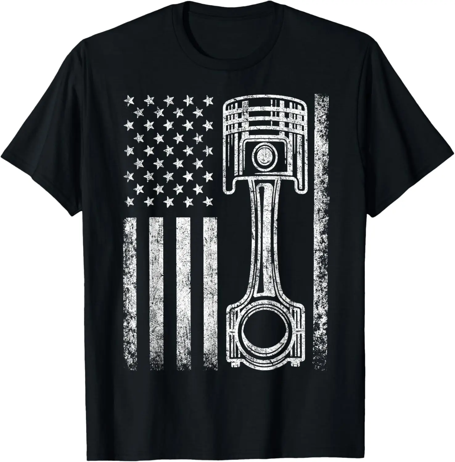 American Flag Piston Muscle Car Patriotic Vintage T-Shirt