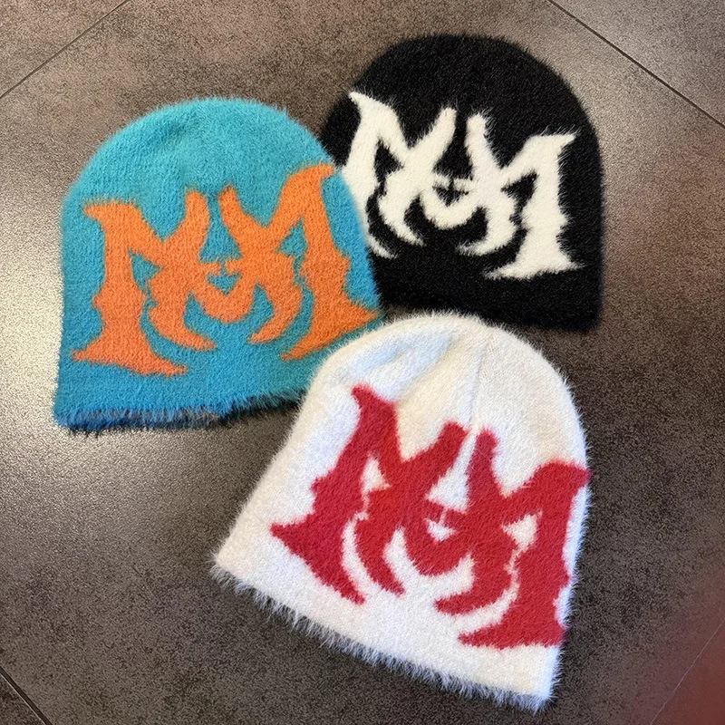 Y2K الجاكار بيني رسالة بيني رجل رقيق أفخم قبعات للرجال النساء الخريف الشتاء منفعل متماسكة الهيب هوب الدفء الأذن قبعات الذكور #1