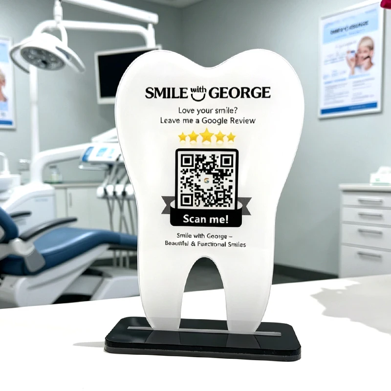 

Customized Dental Business Sign QR Code Google Review Standing Plaque Scan LOGO Perspex Signs
