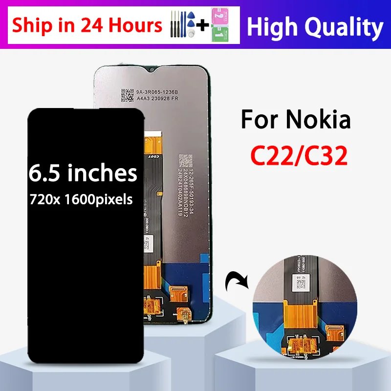 Pantalla LCD de alta calidad de 6,5 pulgadas para Nokia C22 C32, conjunto de digitalizador con pantalla táctil, piezas de repuesto para reparación